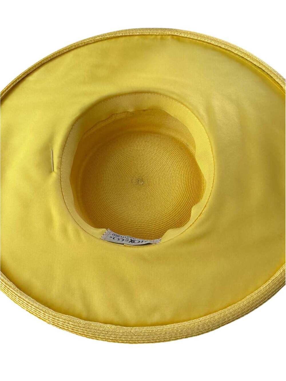 Vintage 80s Yellow Straw Wide Brimmed Hat, Chiffon Bow, Sunhat, G. Fox - Picture 6 of 8